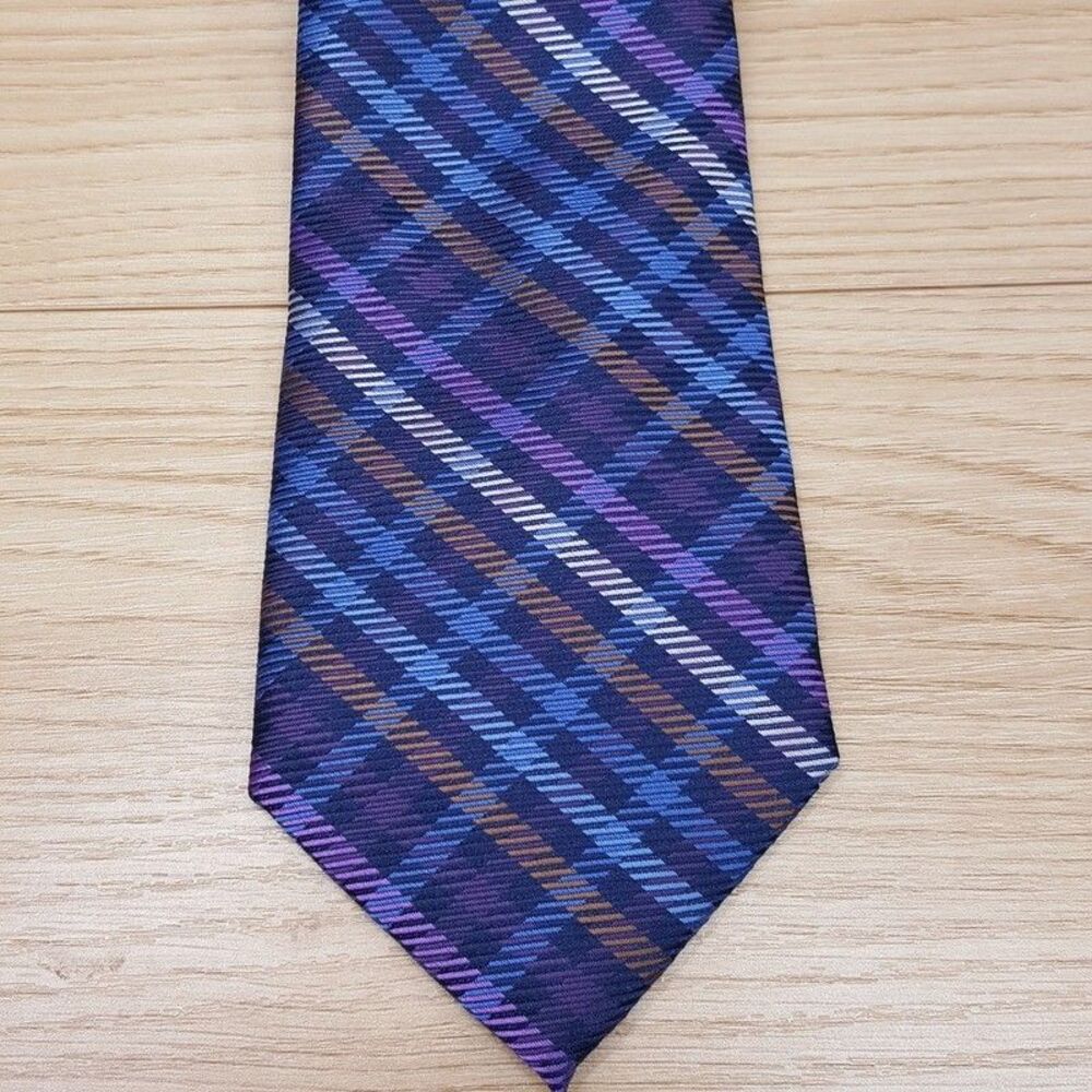 CLUB ROOM Mens Neck Tie Blue Purple Plaid Check Stripe Classic Necktie